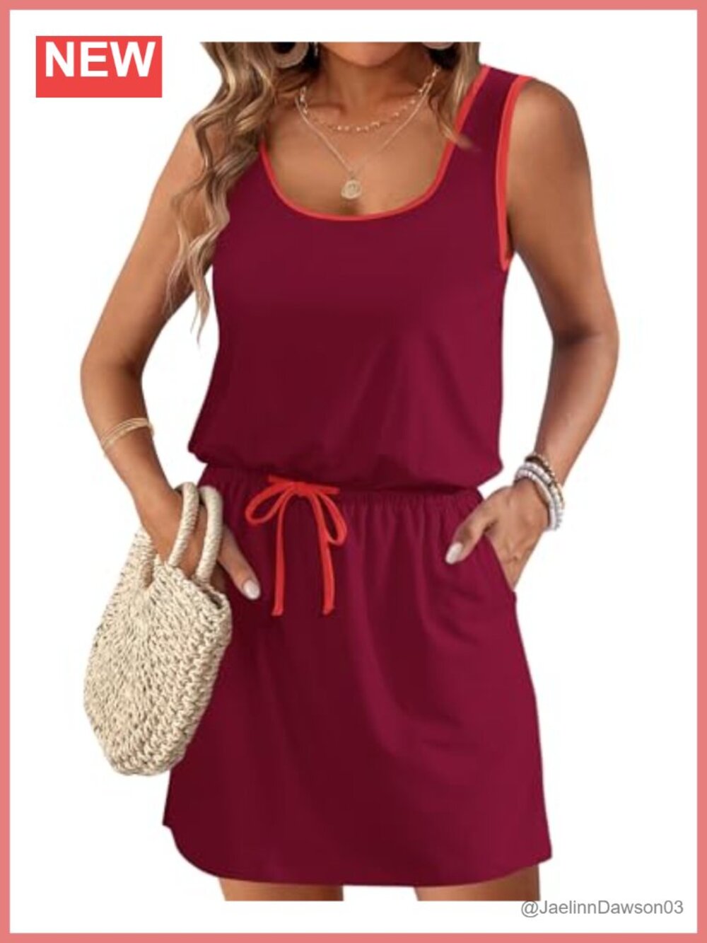 Sleeveless Drawstring Mini Dress Scoop Neck Tie Waist Casual Sundress